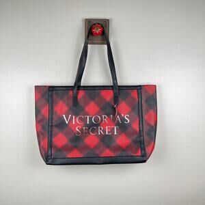 Victoria's Secret Carryall Tote Gingham Red and Black Plaid Bag NEW with Tags